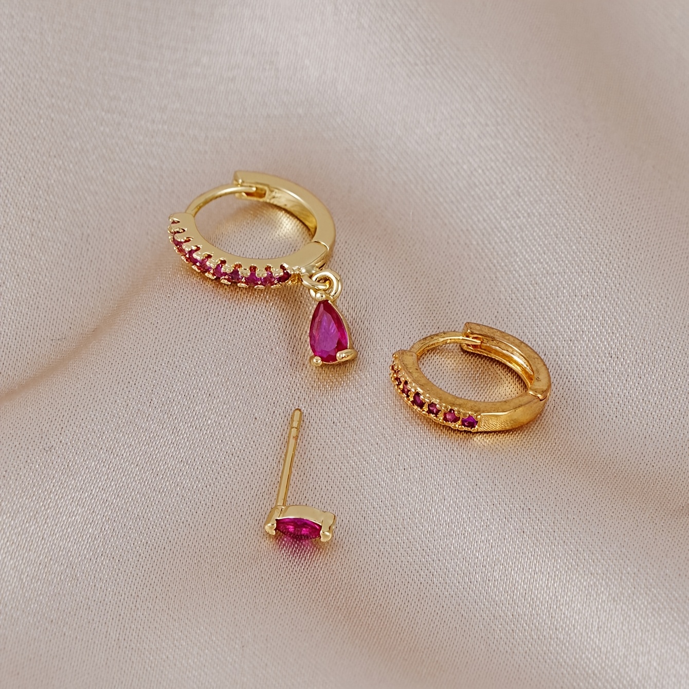 3pcs Teardrop-Shaped Zircon Hoop Earrings Set